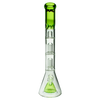MAV Glass Pyramid to Double UFO Beaker Bong in clear with green accents, 18" tall, front view