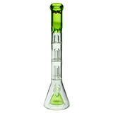 MAV Glass Pyramid to Double UFO Beaker Bong in clear with green accents, 18" tall, front view