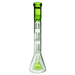 MAV Glass Pyramid to Double UFO Beaker Bong in clear with green accents, 18" tall, front view