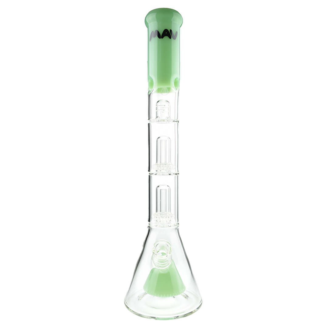 MAV Glass Pyramid to Double UFO Beaker Bong in Seafoam, 18" height, 18-19mm joint, front view