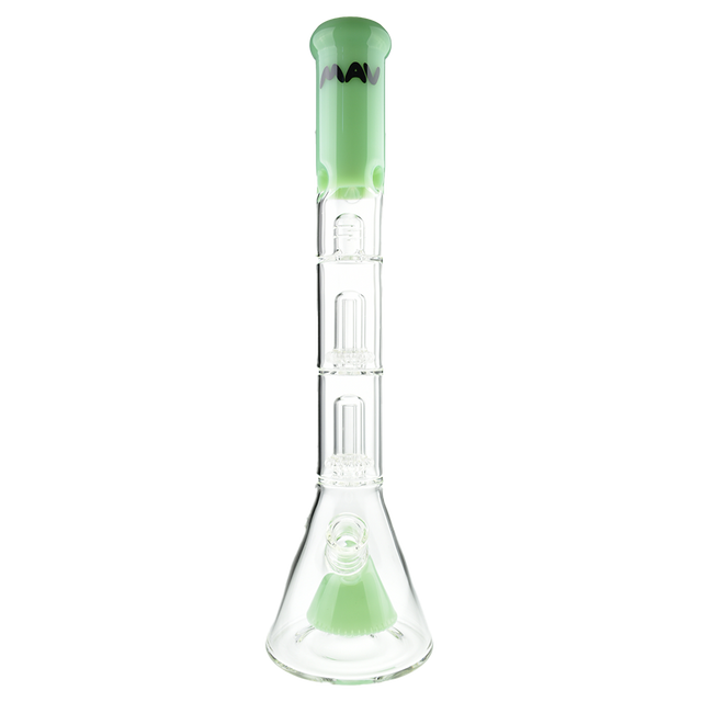 MAV Glass Pyramid to Double UFO Beaker Bong in Seafoam, 18" height, 18-19mm joint, front view