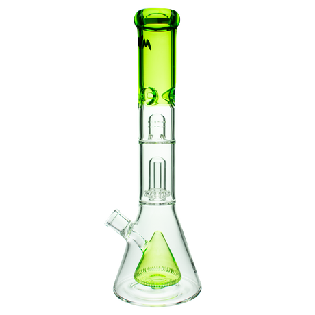 MAV Glass Pyramid To Single UFO Beaker Bong in green, 15" height, 18-19mm joint size, front view