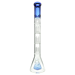 MAV Glass Pyramid To Triple Ufo Beaker in Ink Blue, 21" tall with 18-19mm joint size, front view