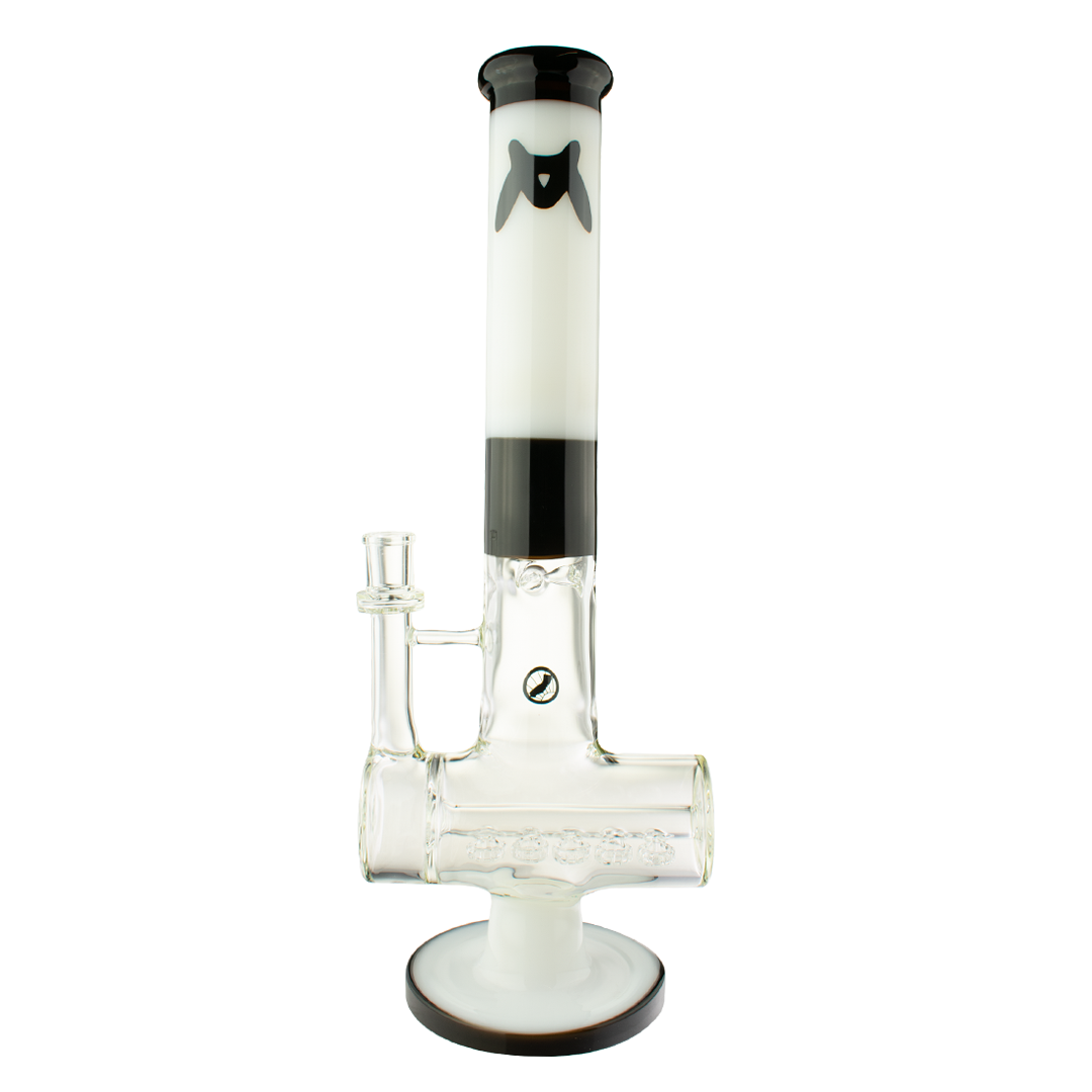 MAV Glass 17" Quintuple Shower Inline Rim Perc Bong in Black, Front View on White Background