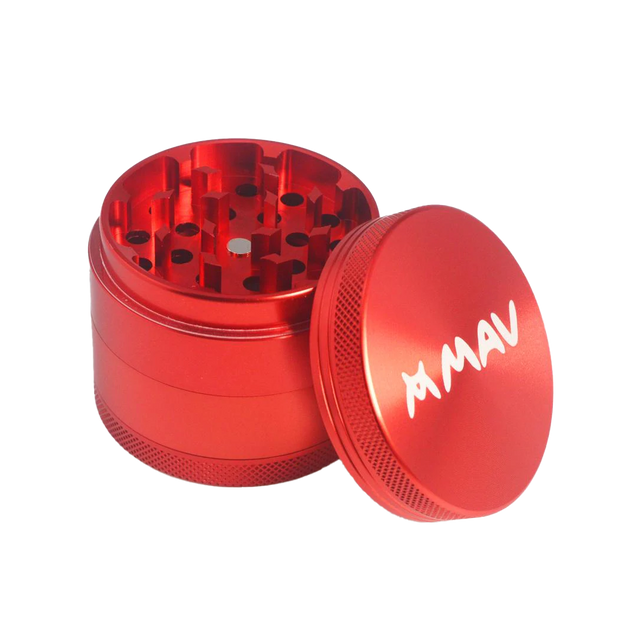 MAV Glass Red 4-Piece Aluminum Grinder for Concentrates, 2" Diameter - Top View