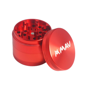 MAV Glass Red 4-Piece Aluminum Grinder for Concentrates, 2" Diameter - Top View