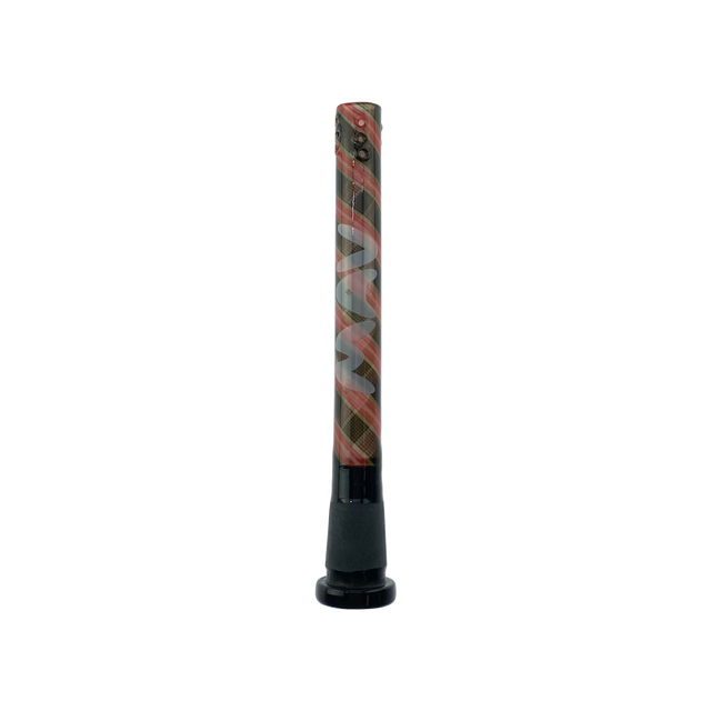 MAV Glass 5" Red & Black Swirly Wig Wag Downstem with 9 Hole Filtration, Front View