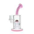 MAV Glass Reversal Wig Wag UFO Bent Neck Dab Rig in Pink, Front View, 10" Tall, 14mm Joint
