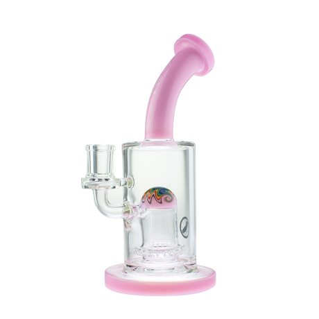 MAV Glass Reversal Wig Wag UFO Bent Neck Dab Rig in Pink, Front View, 10" Tall, 14mm Joint