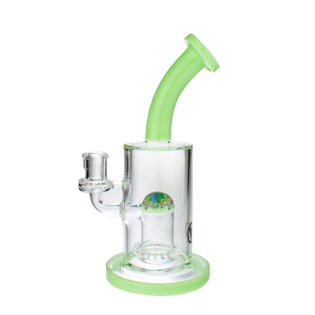 MAV Glass Reversal Wig Wag UFO Dab Rig in Slime Green with Bent Neck, Front View