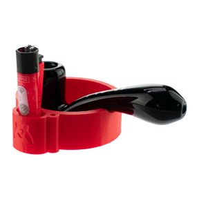 MAV Glass Sherlock Pipe with Stand Ash Tray and Clipper Lighter, side view on a black background