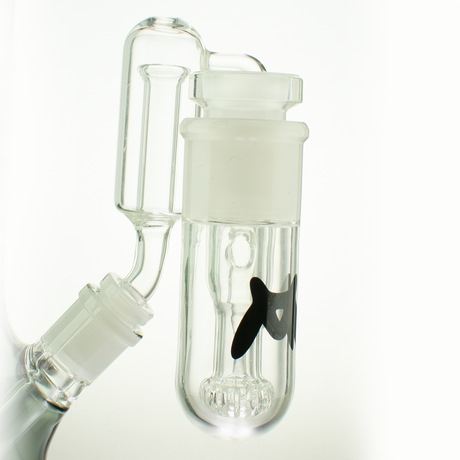 MAV Glass Showerhead Ash Catcher 14mm/45°, clear glass, side view attached to bong