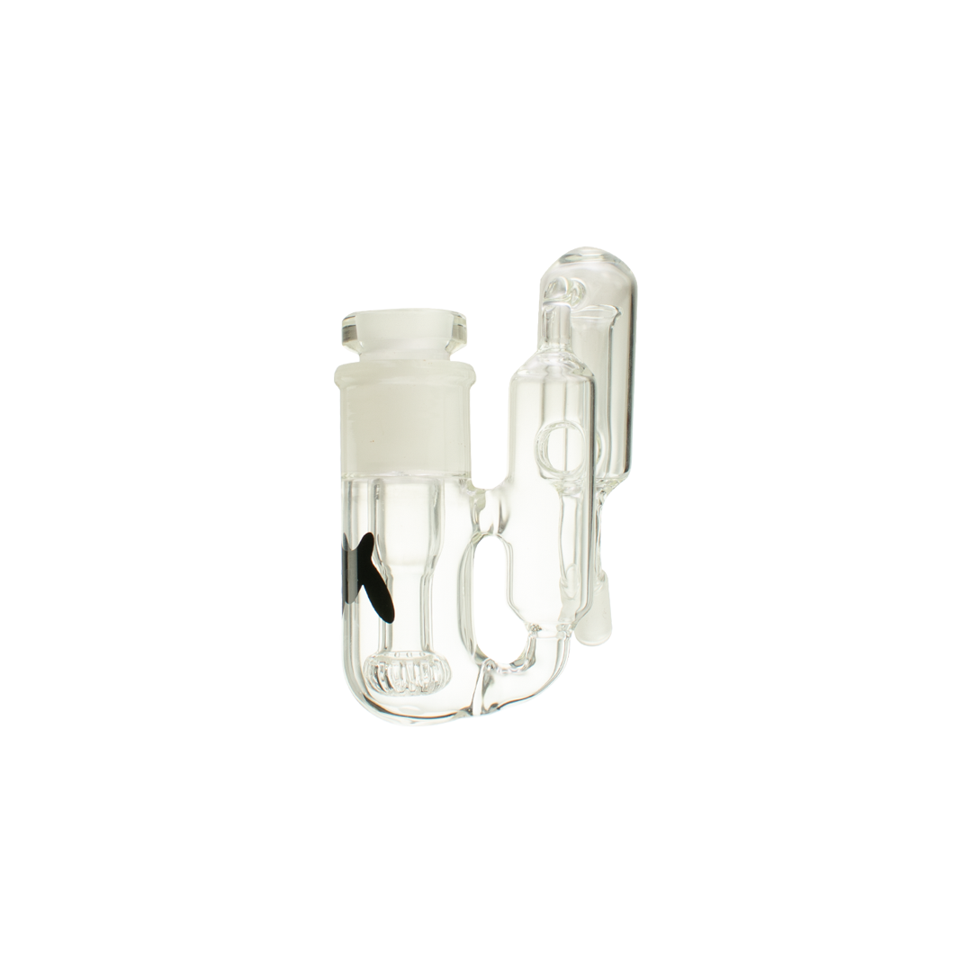 MAV Glass Showerhead Ash Catcher 19mm/90°, clear glass, side view on seamless white background