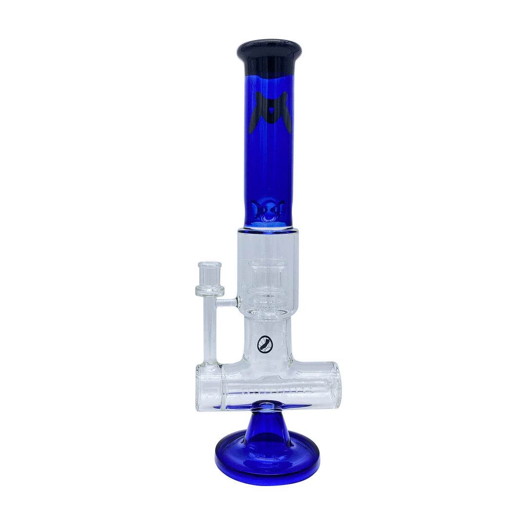MAV Glass Slitted Inline Rim Ufo Perc Bong in Blue with Clear Glass on Glass Joint