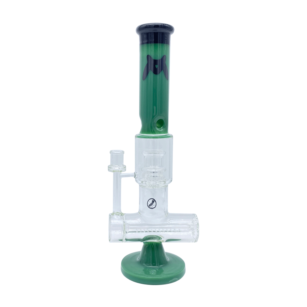 MAV Glass Slitted Inline Rim Ufo Perc Bong in Forest Green with Clear Chamber - Front View