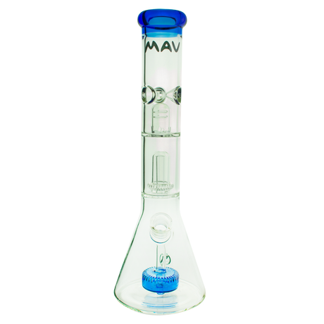 MAV Glass 15" Beaker Bong with UFO Percolator and Slitted Puck, Blue Accents, Front View
