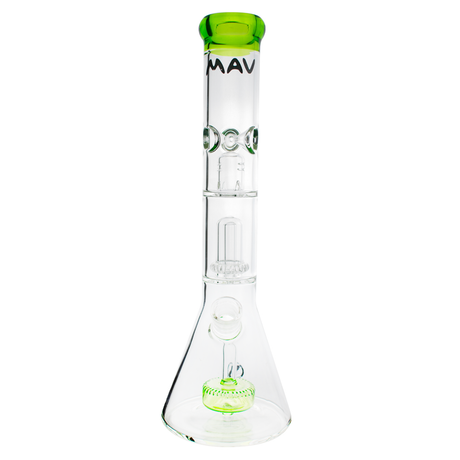 MAV Glass 15" Beaker Bong with Single Slitted Puck to UFO Percolator and Green Accents