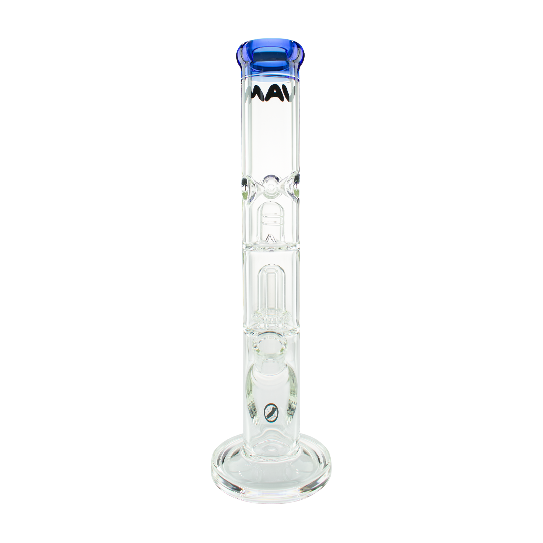 MAV Glass Single To UFO Straight Bong in Ink Blue with Showerhead Percolator, Front View