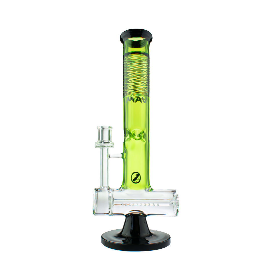 MAV Glass 14" Slitted Inline Reversal Wig Wag Top Bong with In-Line Percolator, Front View