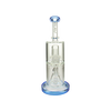 MAV Glass Slitted Pyramid to UFO Bent Neck Bong in Blue, 9" Tall, Front View on White Background