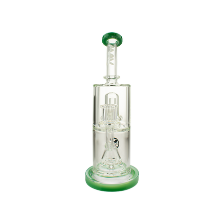 MAV Glass Slitted Pyramid to UFO Bent Neck Bong in Forest Green, Front View on White Background