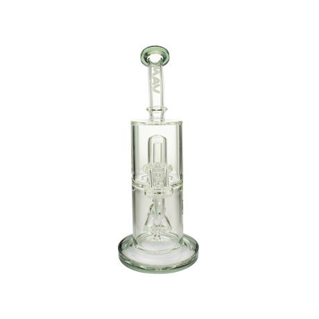 MAV Glass Slitted Pyramid To UFO Bent Neck Bong in Smokey Black, Front View on White Background