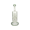 MAV Glass Slitted Pyramid To UFO Bent Neck Bong in Smokey Black, Front View on White Background