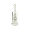 MAV Glass Slitted Pyramid To UFO Bent Neck Bong in White, Front View on Seamless Background