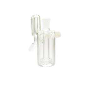 MAV Glass Splashproof Showerhead Ash Catcher 14mm/45° on white background, clear glass with percolator
