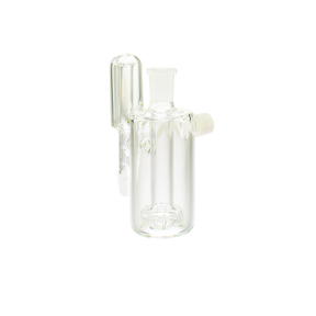 MAV Glass Splashproof Showerhead Ash Catcher with 90° joint angle, clear beaker design, front view