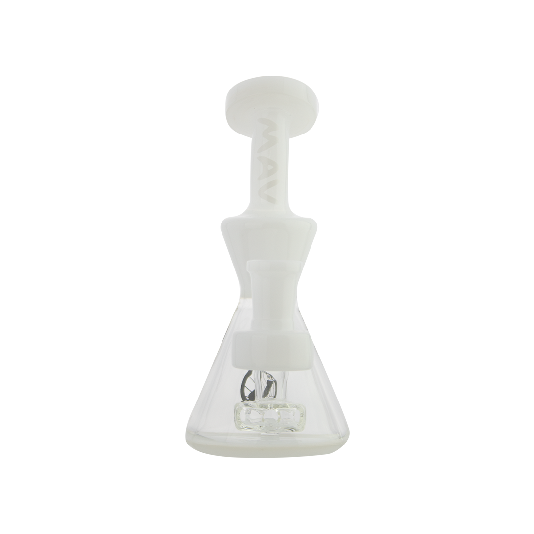 MAV Glass The Balboa Mini Rig in White - Front View of Beaker Design Dab Rig with Glass on Glass Joint