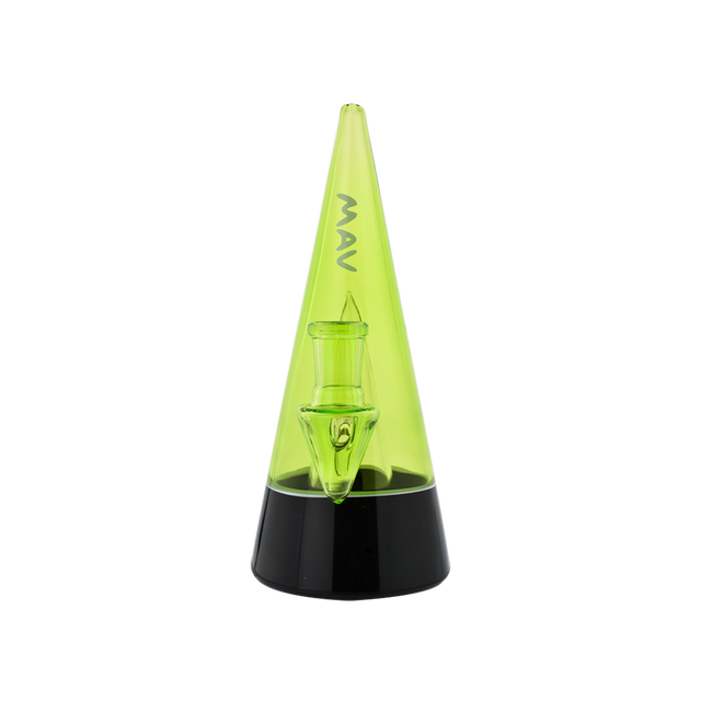 MAV Glass The Beacon 2.0 Dab Rig in Ooze color, front view with 90-degree joint and 7" height