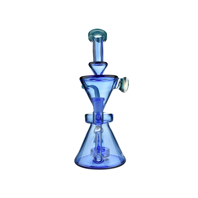 MAV Glass The Beverly SUBTL Collab 9" Hourglass Recycler Dab Rig in Blue - Front View