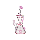 MAV Glass The Beverly Pink Hourglass Recycler, 9" with Vortex Percolator, Front View