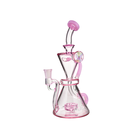MAV Glass The Beverly Pink Hourglass Recycler, 9" with Vortex Percolator, Front View