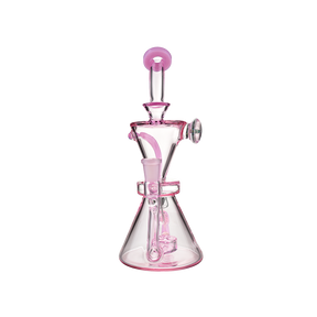 MAV Glass The Beverly SUBTL Collab Hourglass Recycler in Pink, 9" with Vortex Percolator, Front View