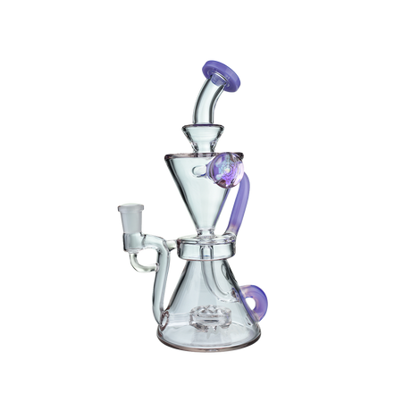 MAV Glass Beverly SUBTL Collab Hourglass Recycler in Purple, Front View, 9" Tall, 14mm Female Joint