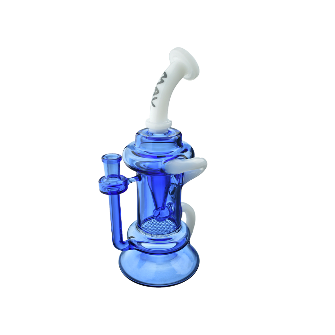 MAV Glass The Big Bear Recycler in White and Blue with Honeycomb Percolator - Front View
