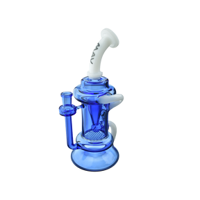 MAV Glass The Big Bear Recycler in White and Blue with Honeycomb Percolator - Front View