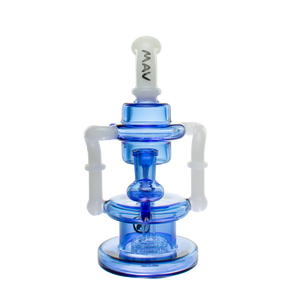 MAV Glass The Griffith Ink Blue Bent Neck Recycler with Slitted Puck Design, 8" Height