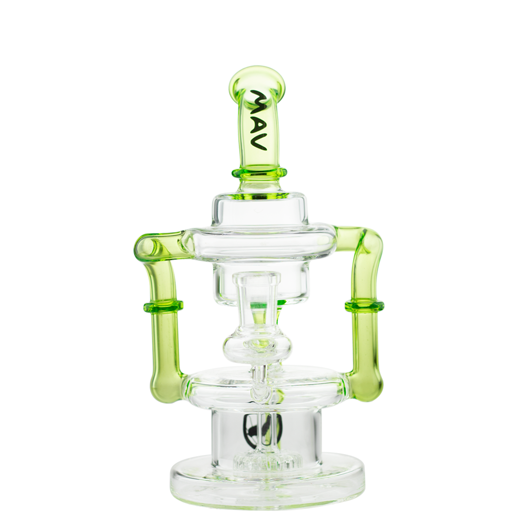 MAV Glass The Griffith Microscopic Slitted Puck Bent Neck Recycler, Front View on White Background