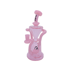MAV Glass The Humboldt Dab Rig in Pink Milk variant, 9" tall with beaker and recycler design, front view