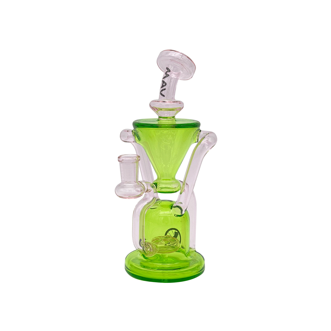 MAV Glass The Humboldt Dab Rig in Pink Ooze - Beaker Design with Recycler, 9" Height