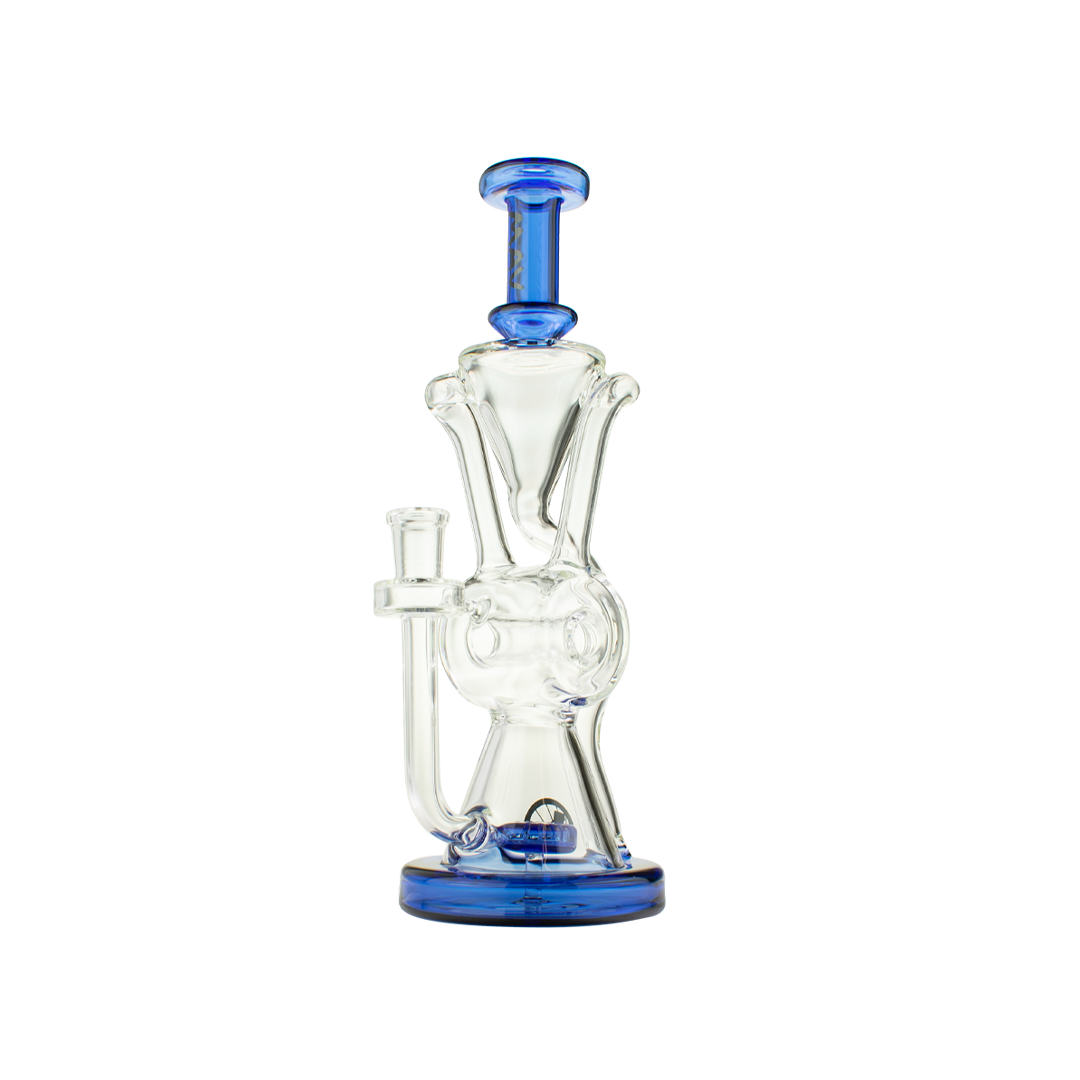 MAV Glass The Ojai Barrel Slitted Puck Recycler in Blue with Vortex Percolator - Front View
