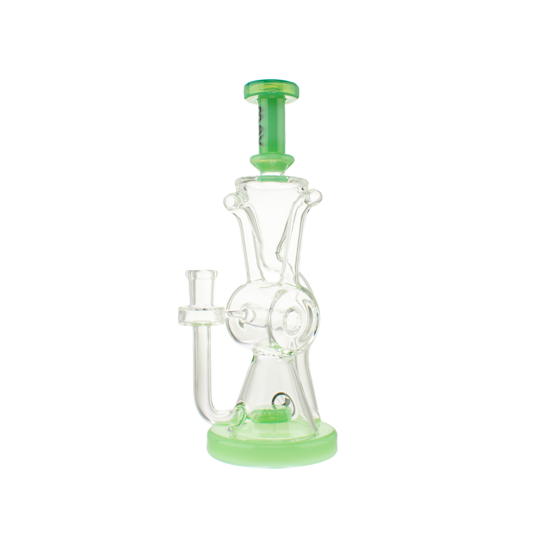 MAV Glass The Ojai Barrel Slitted Puck Recycler in Seafoam with Vortex Percolator - Front View