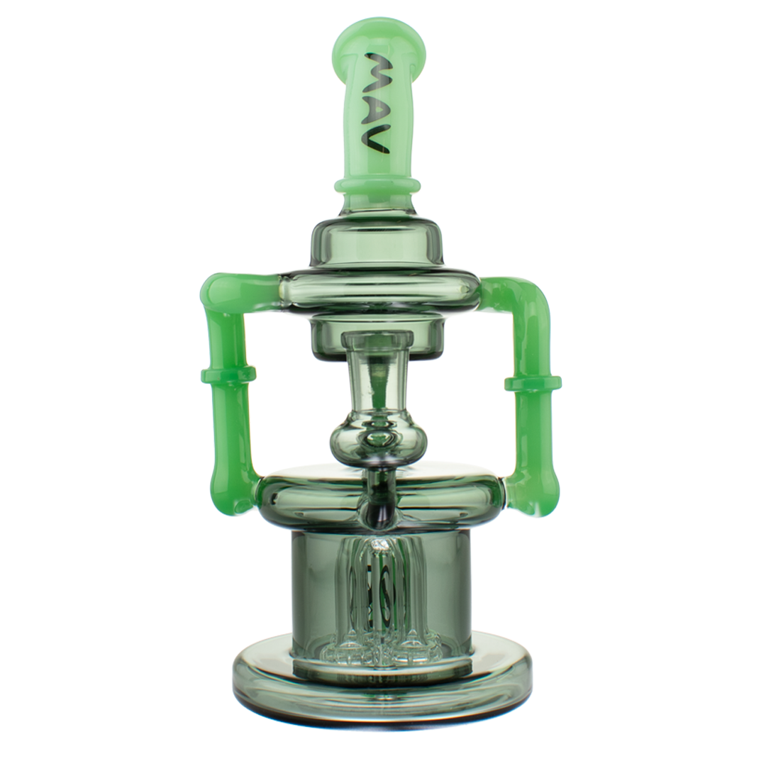 MAV Glass The Pasadena Microscopic Quad Shower Bent Neck Recycler in Seafoam - Front View