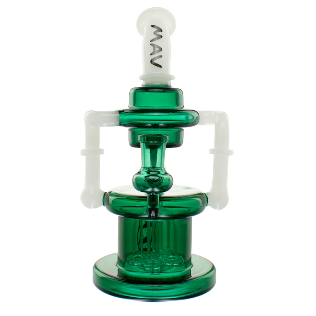 MAV Glass The Pasadena Microscopic Quad Shower Bent Neck Recycler in Teal, Front View