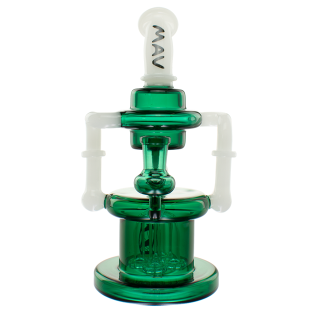 MAV Glass The Pasadena Microscopic Quad Shower Bent Neck Recycler in Teal, Front View