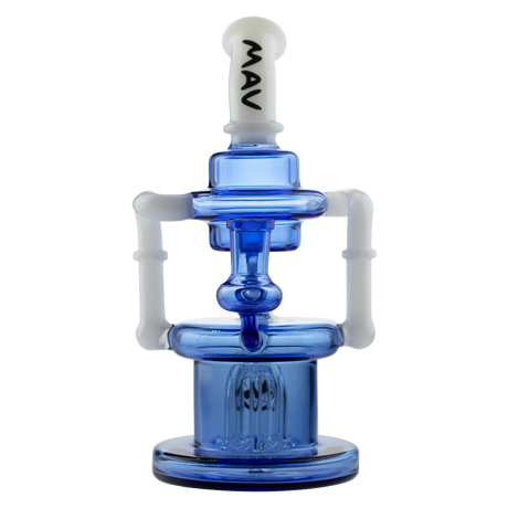 MAV Glass The Pasadena Microscopic Quad Shower Bent Neck Recycler in Ink Blue, Front View