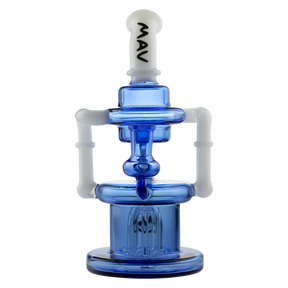 MAV Glass The Pasadena Microscopic Quad Shower Bent Neck Recycler in Ink Blue, Front View